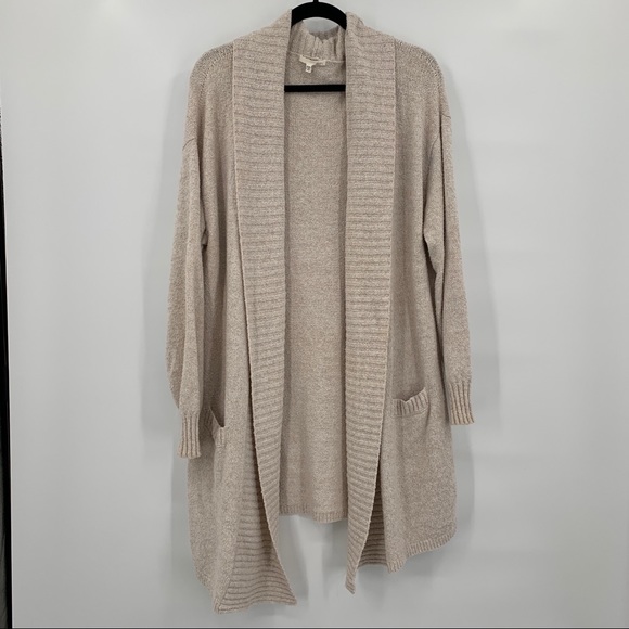Skin Sweaters - Skin Beige Oatmeal Cream Knee Length Open Cardigan Lounge Sweater Size Small